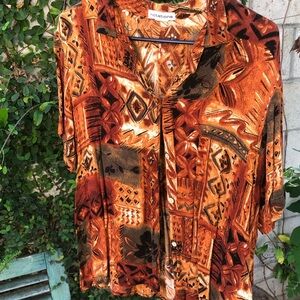 Notations Rust and Brown Patterned Button-Up Top